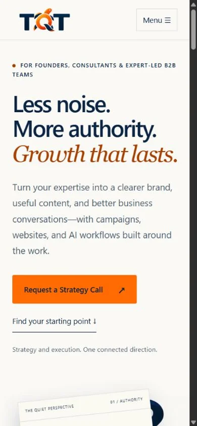 TQT homepage at a mobile viewport